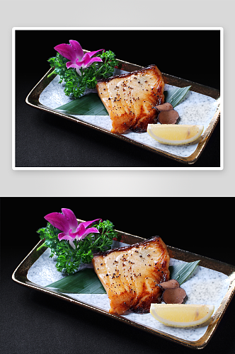 煎烤类黑松露香煎银鳕鱼美食高清摄影图