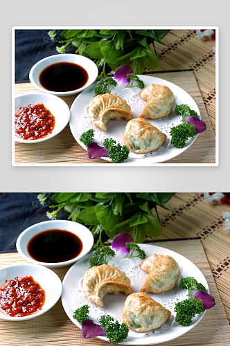 煎点小吃京式锅贴饺美食高清摄影图