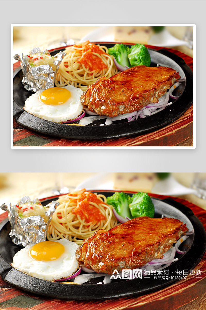 铁板西冷牛排套餐美食高清摄影图素材