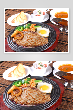 铁板铁板西冷牛排套餐美食高清摄影图