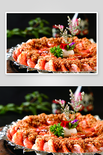 铁板生煎虾美食高清摄影图