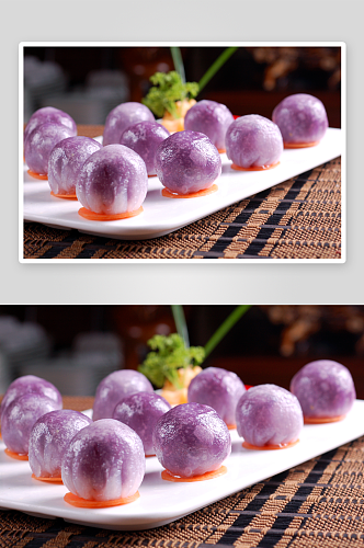 小吃紫薯水晶包美食高清摄影图