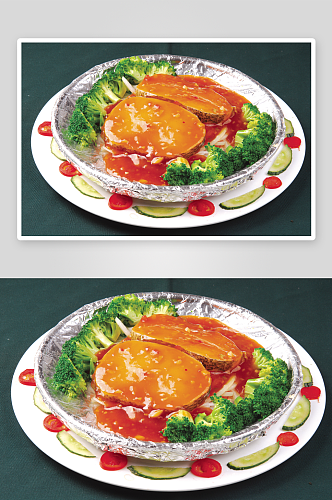 铁板日式烧鳕鱼美食高清摄影图