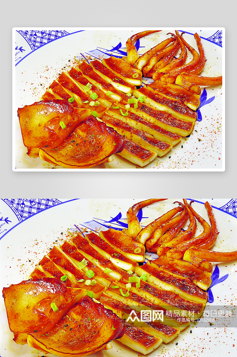 日式铁板煎鱿鱼美食高清摄影图素材