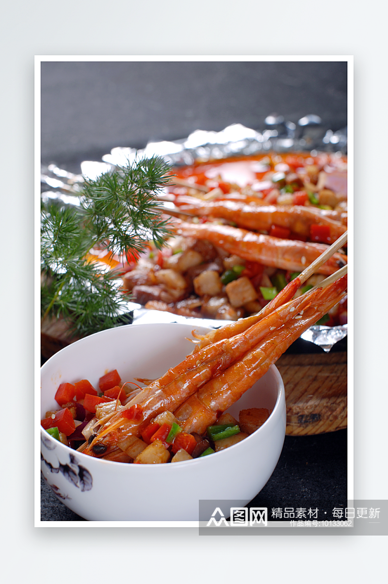 热铁板私房虾美食高清摄影图素材