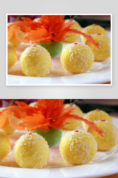 小吃椰蓉橙汁球美食高清摄影图