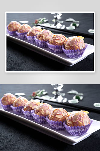 小吃杏仁紫薯球美食高清摄影图