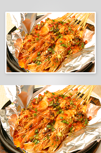 铁板串串虾美食高清摄影图