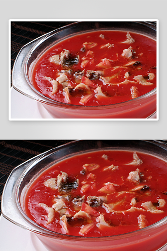 汤酸汤茄汁鱼片元份老火炖汤摄影图