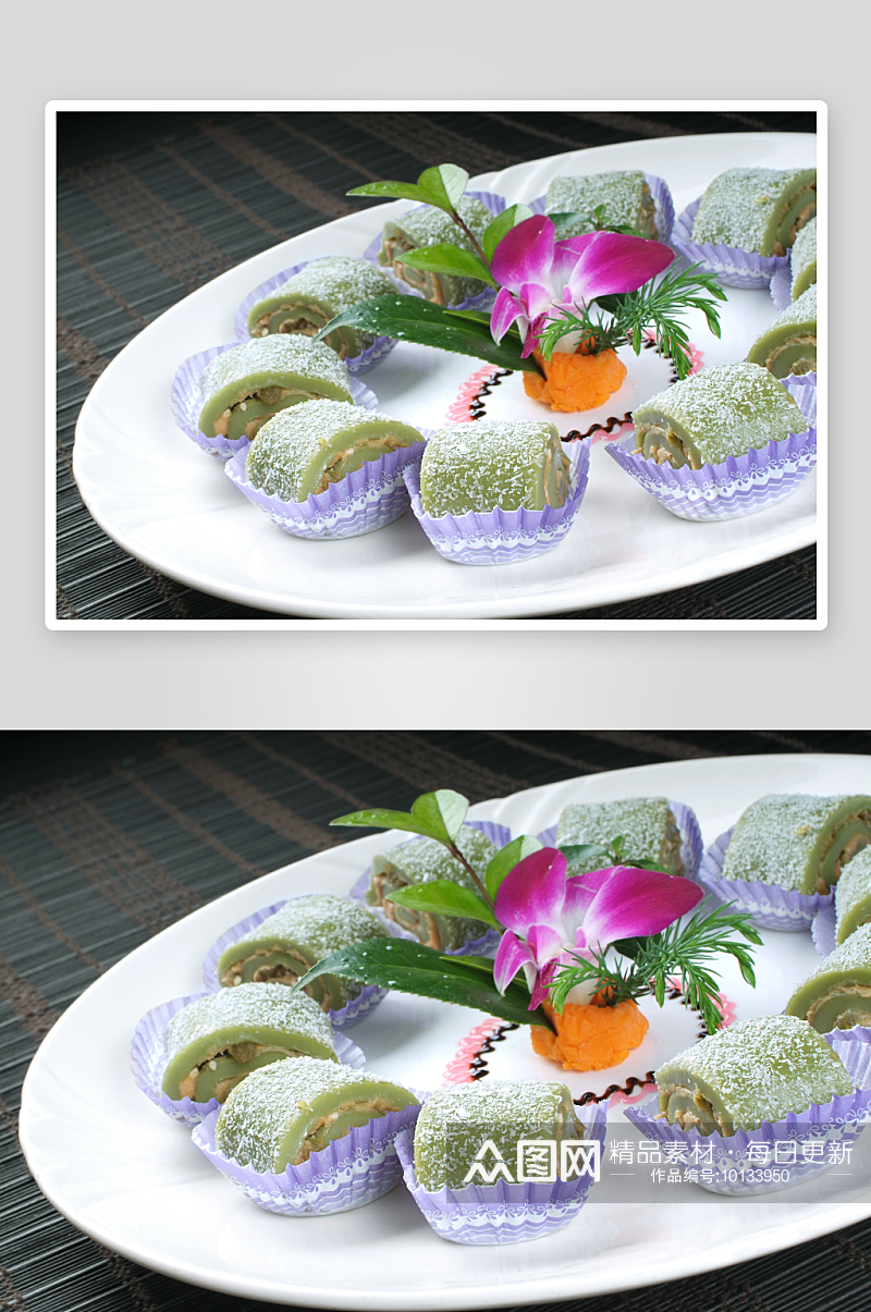 小吃绿茶糯米卷美食高清摄影图素材