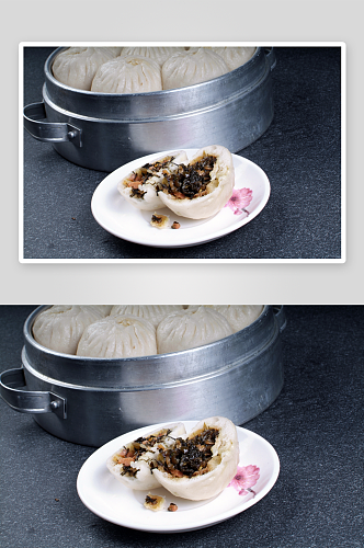 小吃火腿芽菜包美食高清摄影图