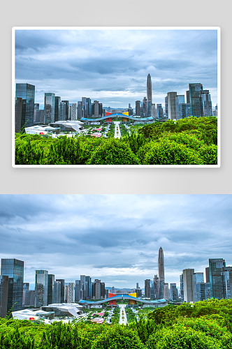 深圳城市建筑云朵天际线背景