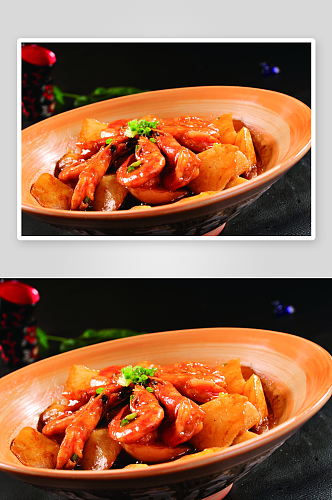 大碗虾烧冬瓜美食高清摄影图
