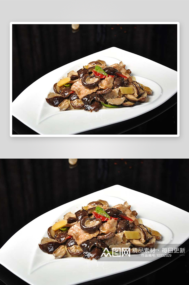 香菇炒肉片美食高清摄影图素材