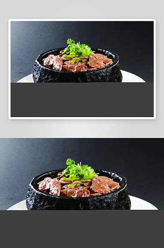 石锅牛肝片美食高清摄影图