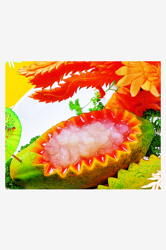 原只木瓜炖雪蛤美食高清摄影图