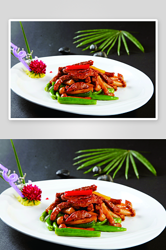 黄椒蟹菇炒黄牛肉美食高清摄影图