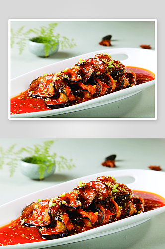 鱼香茄盒虾美食高清摄影图