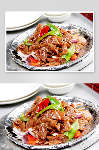 铁盘蒙古牛肉美食高清摄影图