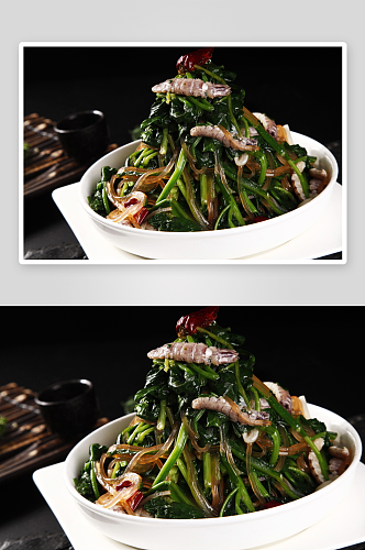 菠菜虾爬肉美食高清摄影图
