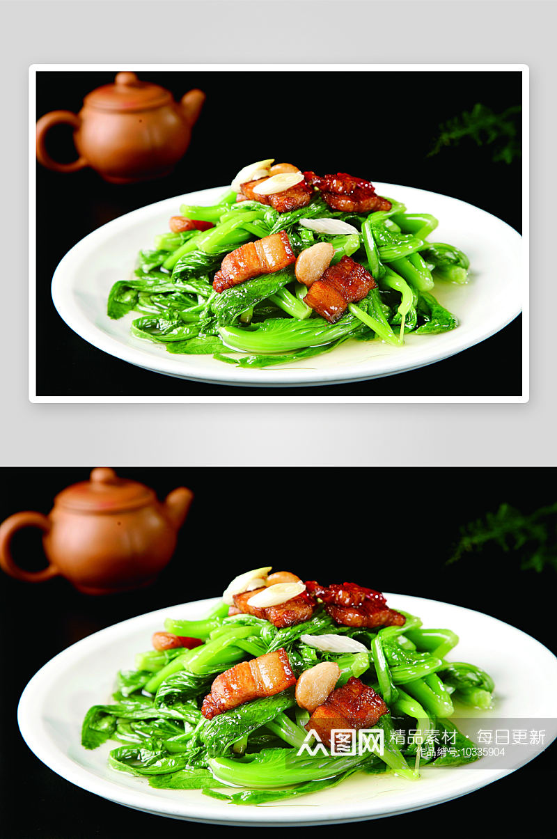 煸肉炝芥菜苗美食高清摄影图素材