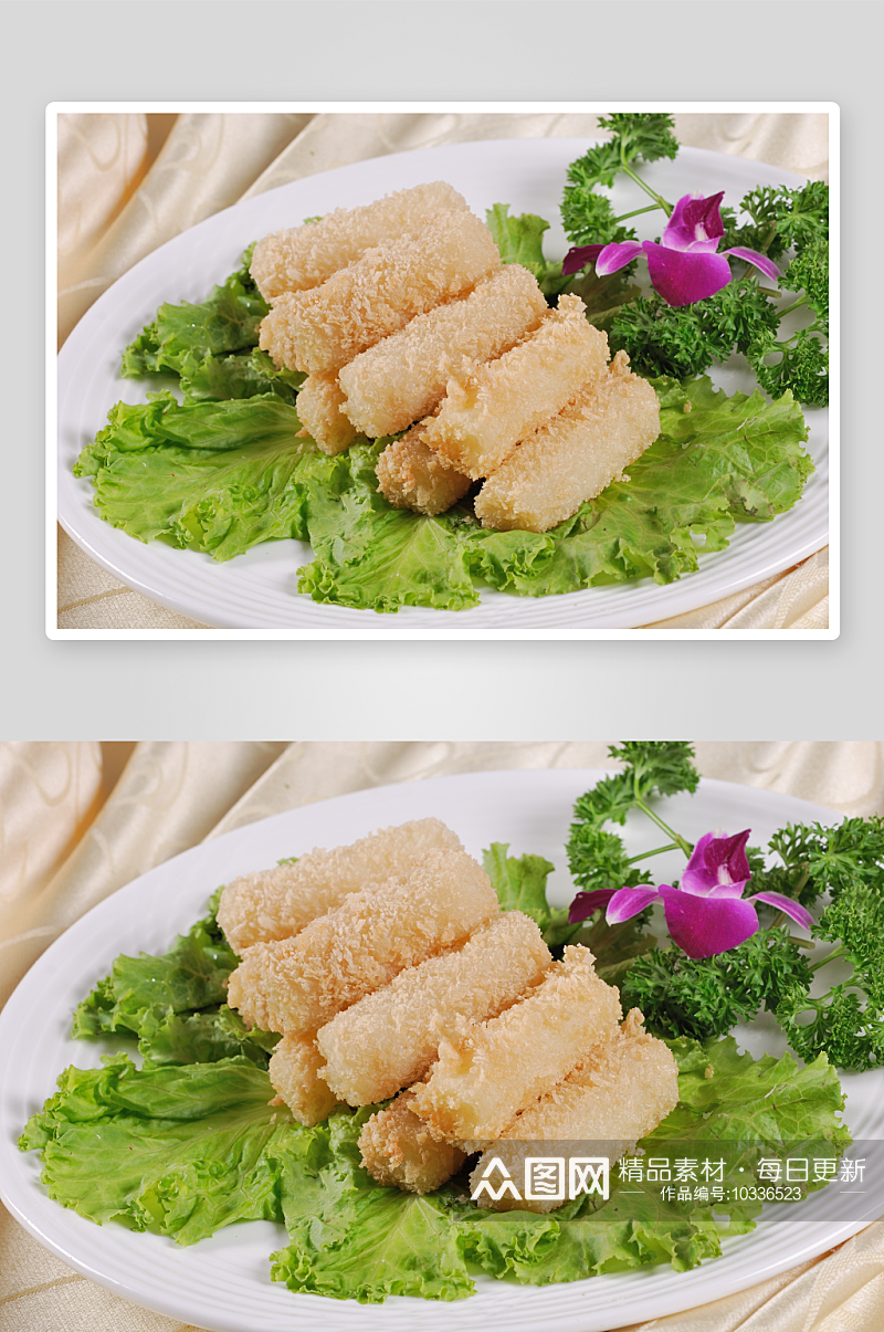 瓜茸一品鳕鱼卷美食高清摄影图素材