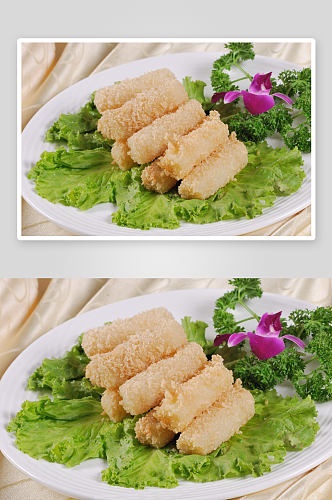 瓜茸一品鳕鱼卷美食高清摄影图