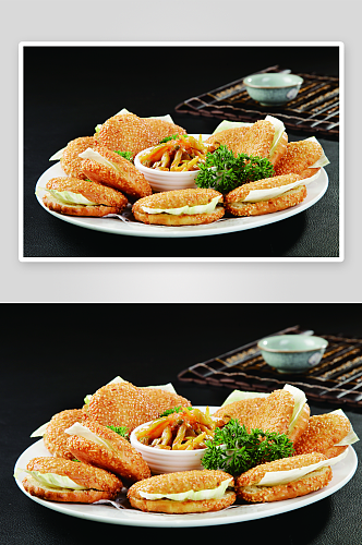 小烧饼夹咸菜美食高清摄影图