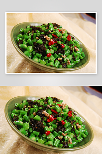 橄榄菜炒四季豆美食高清摄影图
