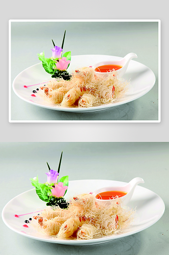 金丝虾卷美食高清摄影图