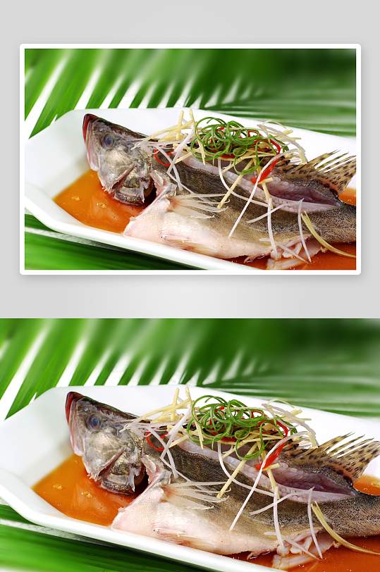 海河鲜清蒸桂鱼美食高清摄影图