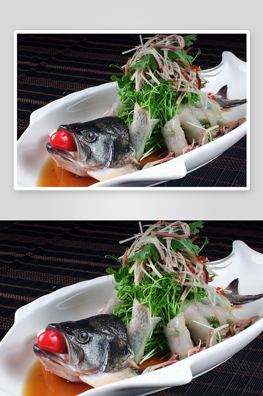 河鲜清蒸鲈鱼卷美食高清摄影图