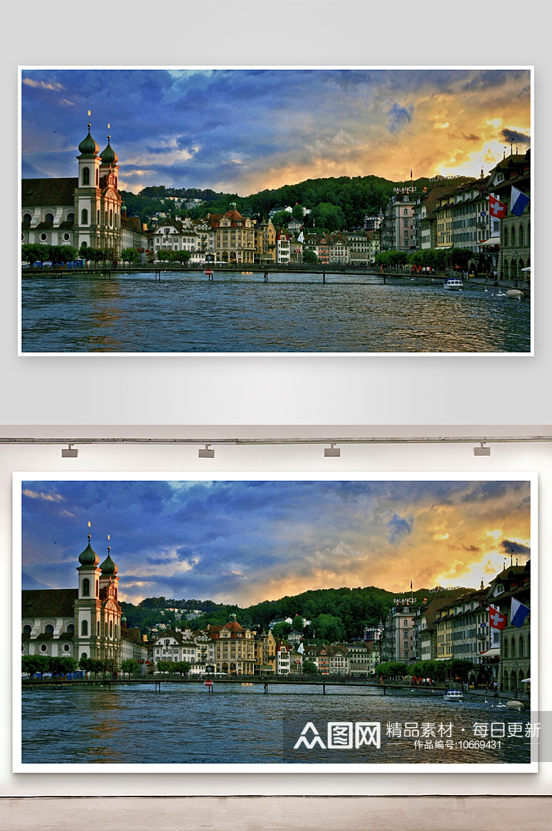 瑞士城市风景建筑摄影图素材