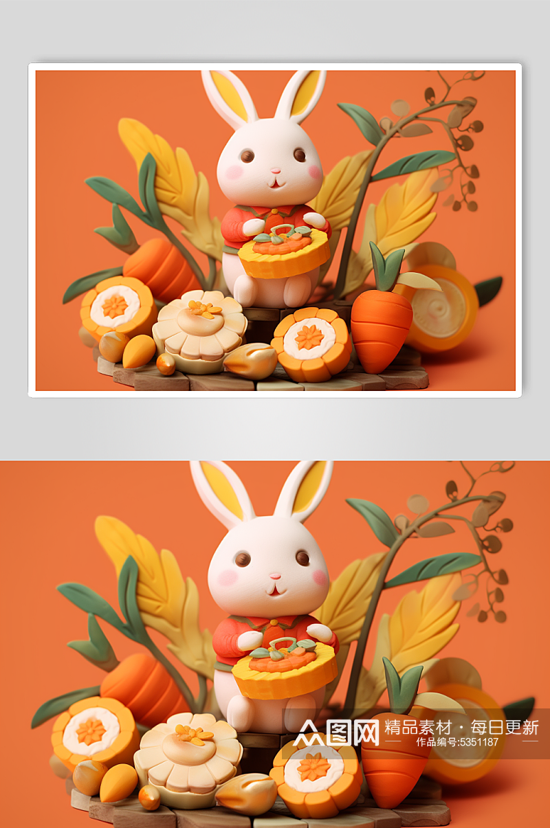 数字艺术中秋兔子月饼素材