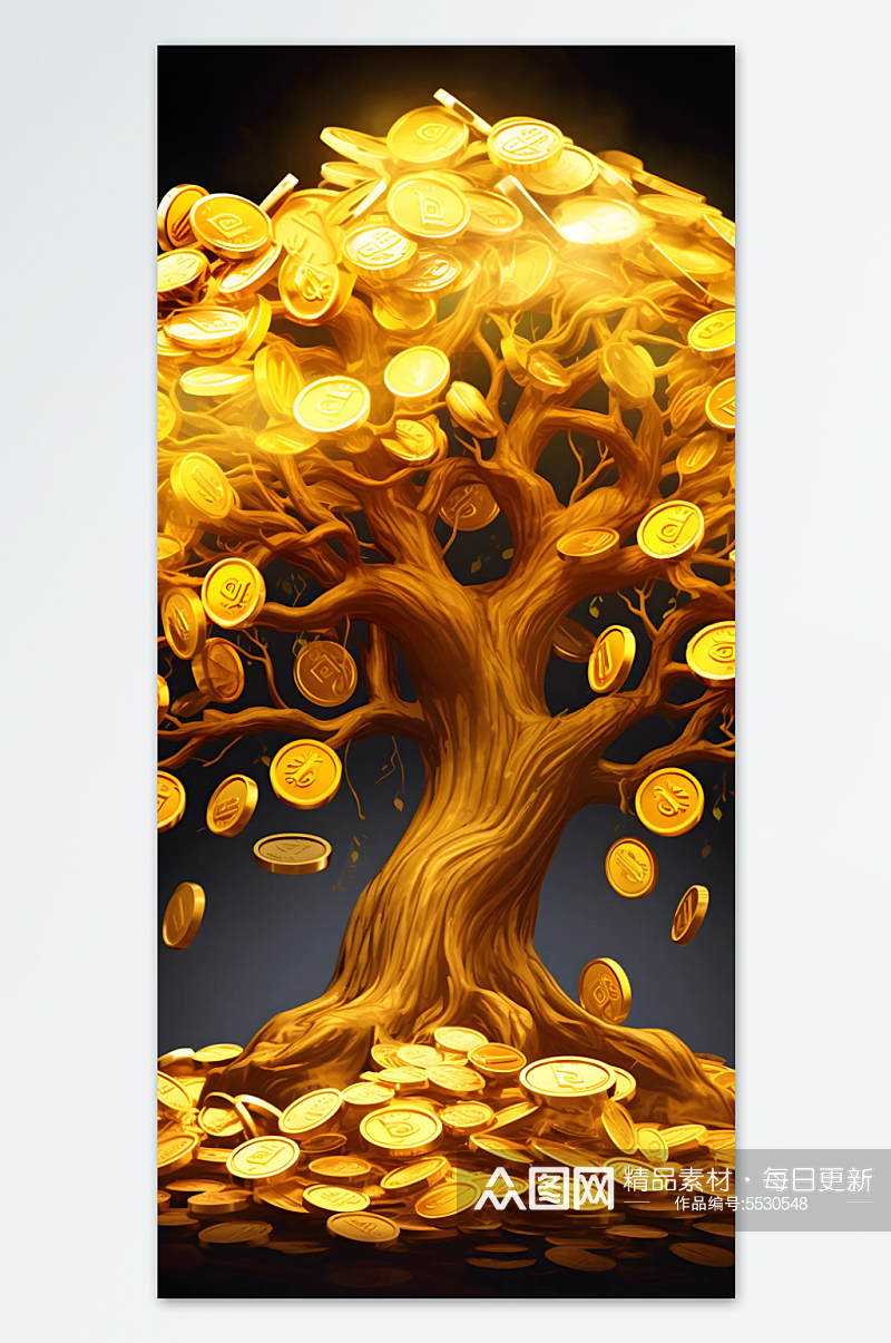 金色摇钱树数字艺术素材