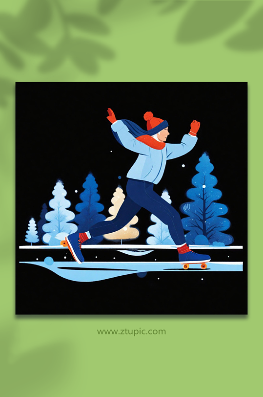 卡通滑冰运动数字艺术