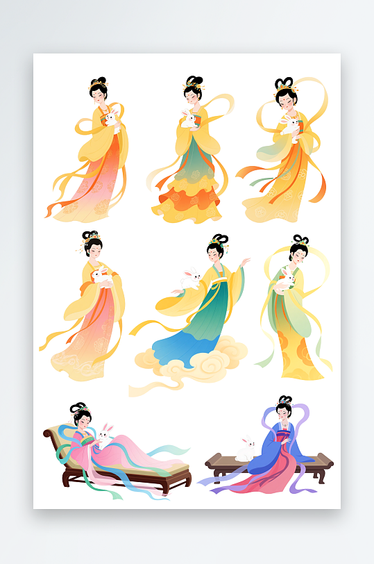 嫦娥玉兔中秋元素插画