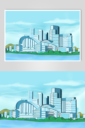 香港地标会议展览中心地标建筑插画