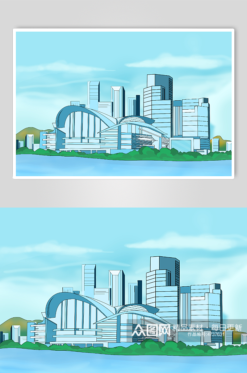 香港地标会议展览中心地标建筑插画素材