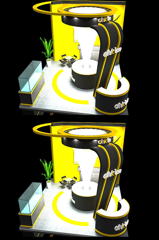 时尚黄色展会氛围展台布置展览SU模型会展SU模型-众图网