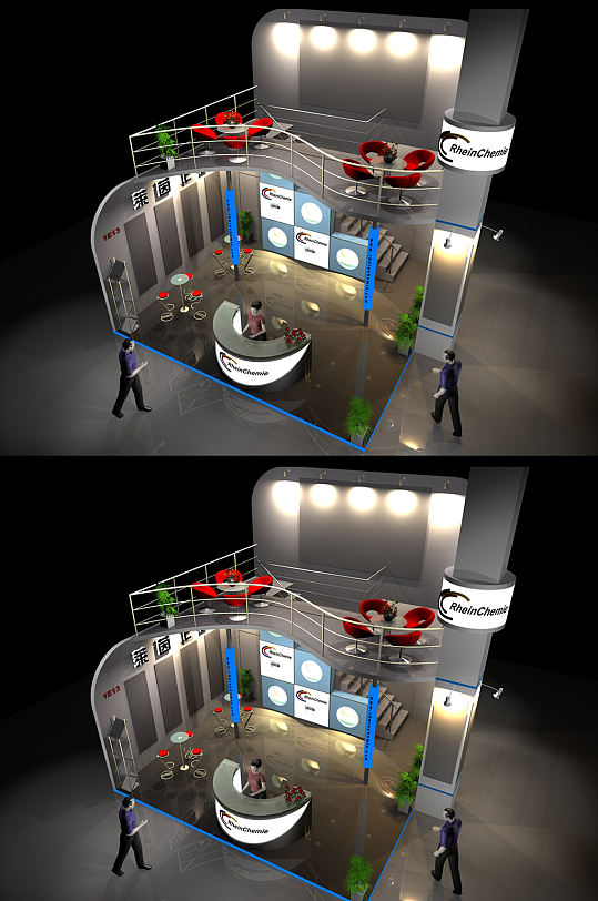 莱茵企业展会氛围展台布置展厅草图模型草图大师模型-众图网