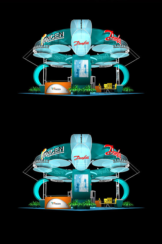 蓝色创意展会氛围展台布置布展会展SU模型展厅草图模型-众图网