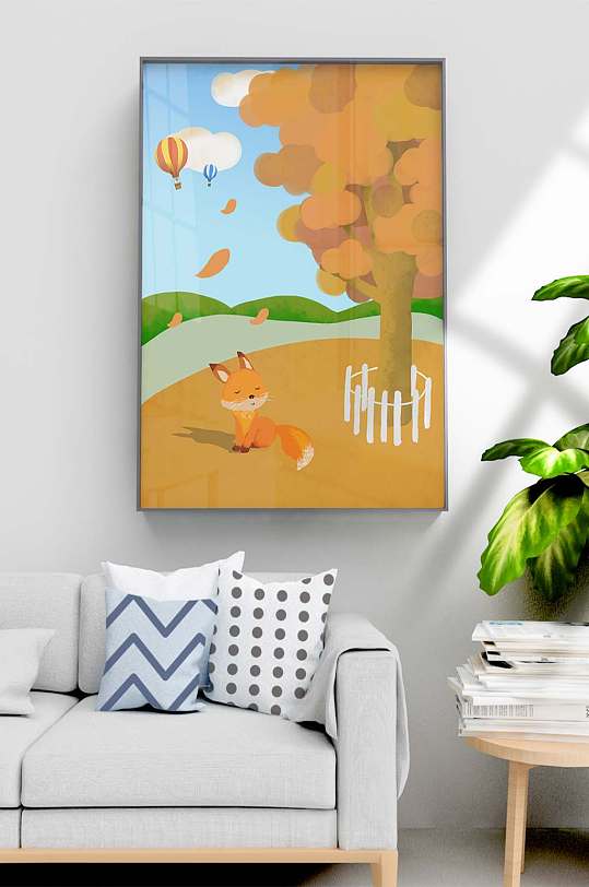 高清单幅原创卡通森林场景儿童房装饰画
