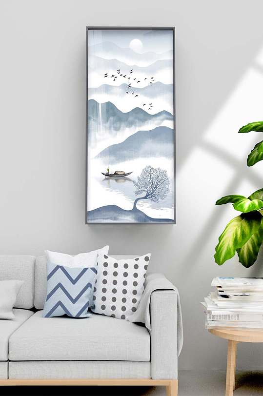 水墨国画淡彩山水画装饰画-众图网