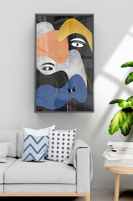 抽象几何鎏金线色块装饰画-众图网