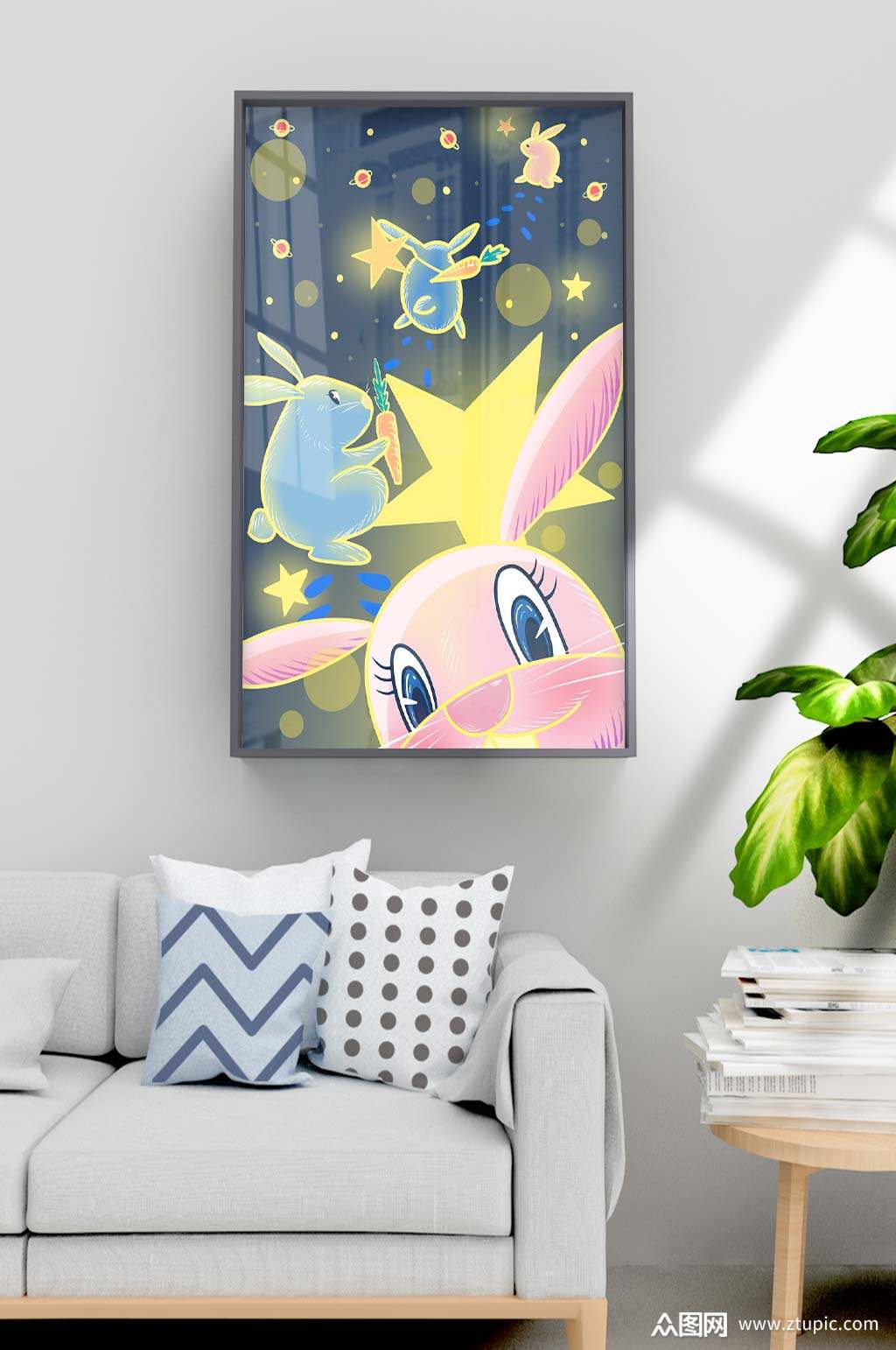 高清单幅卡通可爱兔子挂画儿童房装饰画