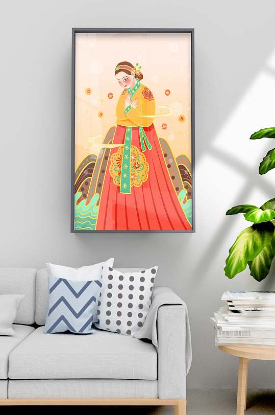 手绘韩国古典美女装饰画