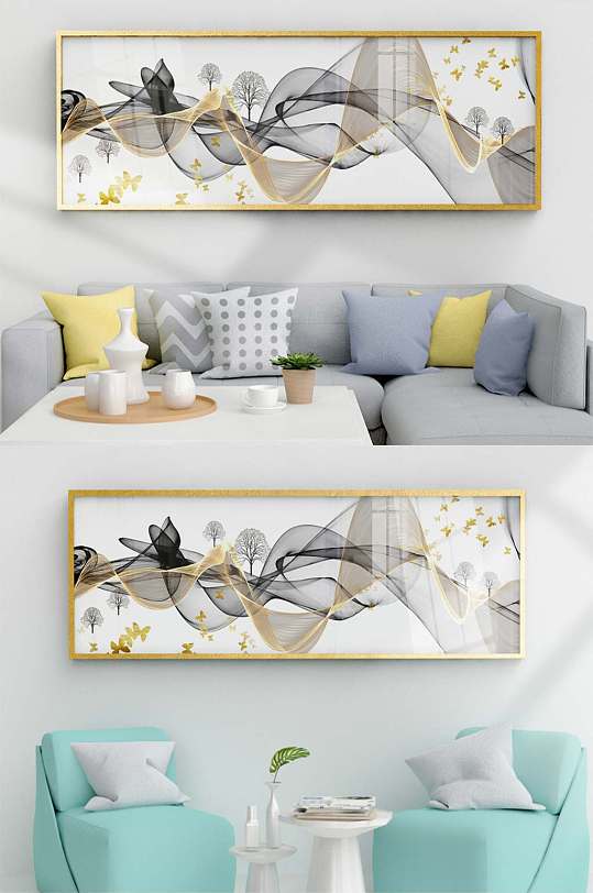 轻奢黑金线条蝴蝶装饰画