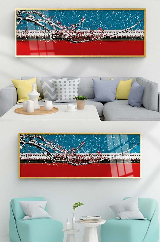 红色城墙梅花创意装饰画-众图网