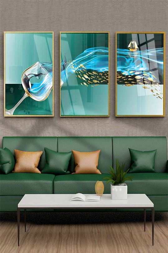 现代抽象酒杯帆船装饰画